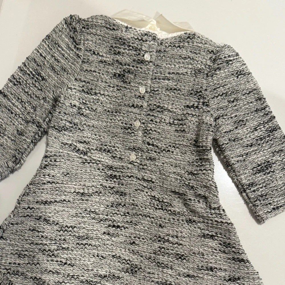 Janie and Jack Gray Tweed Dress with White Bow Collar Drop Waist Size 5